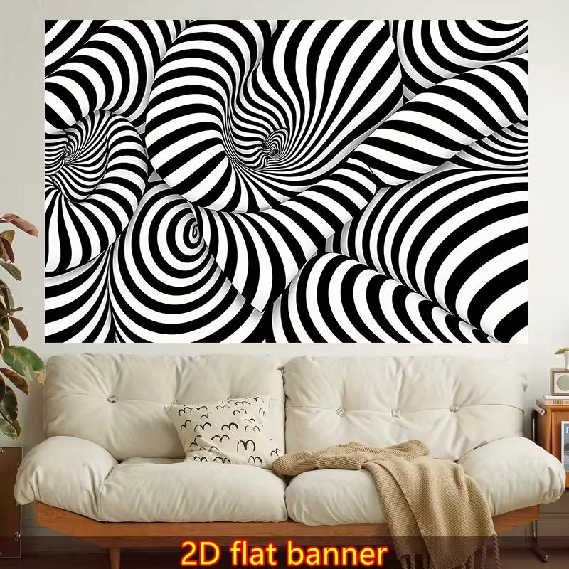 1pc Stylish 2D Flat Printed Wall Tapestry, Optical Illusion, Black And White, Abstract Pattern.Colorful Aesthetics, Bedroom Aesthetics, Suitable for L