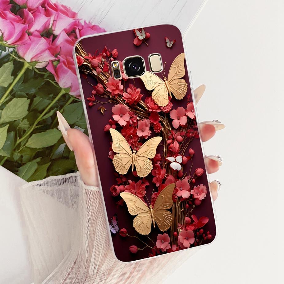 For Samsung Galaxy S8 Case SM-G950F Luxury Flowers Butterfly Painted Cover Soft Silicone Case For Samsung S8 Plus S8+ G955F Bags