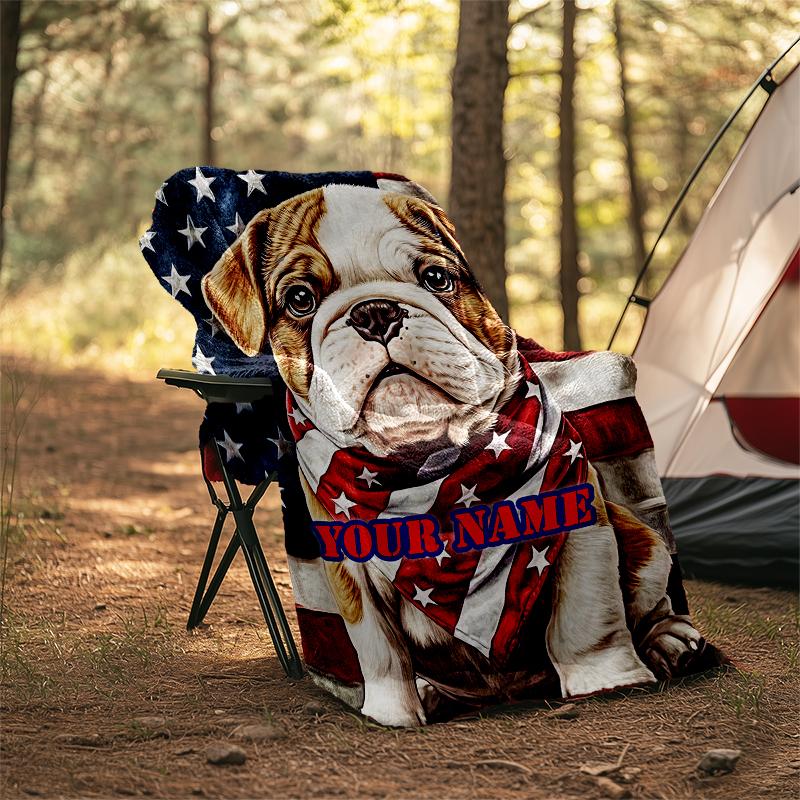 1PC Custom Name American Bulldog Pride outdooor Flannel blankets Patterns Throw Blanket All-Season Soft Gift for Couch, Bed, Camping gifts