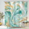 Marmor Duschvorhang Petrolblau Gold Ombre Abstrakt Floral Blume Luxus Modern Tintenstruktur Minimalistisches Badezimmerset Elegant Mädchen