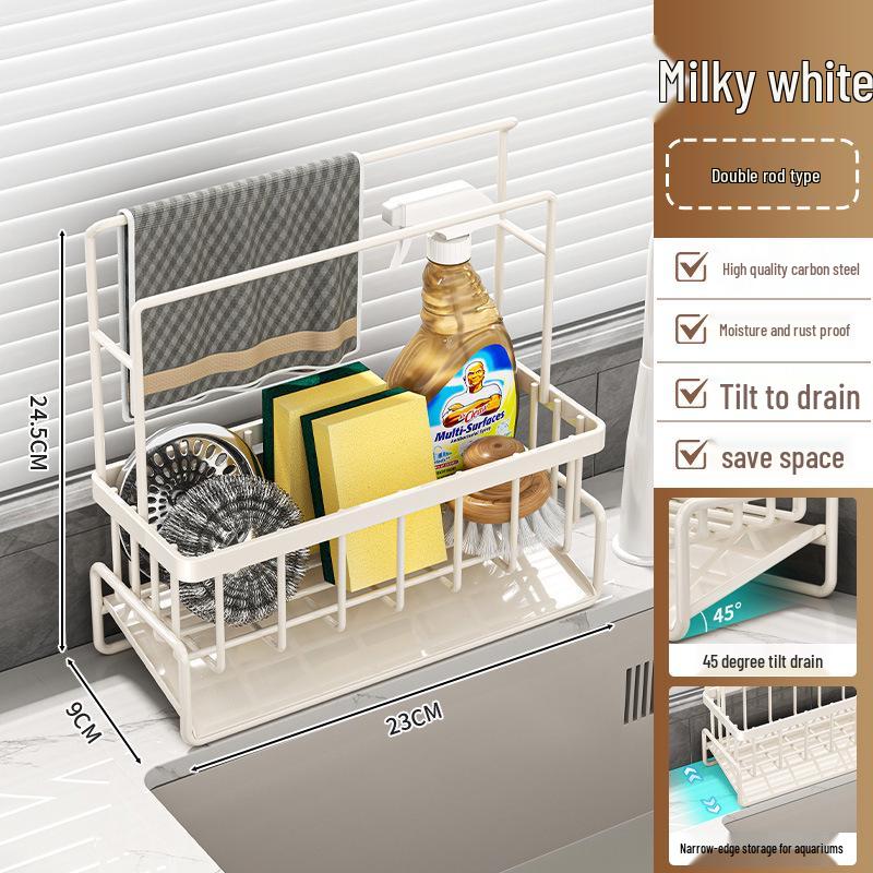 Multifunctional Wall-Mounted Kitchen Drainer Rack – New Style, Multi-Layer Carbon Steel Dishcloth Storage