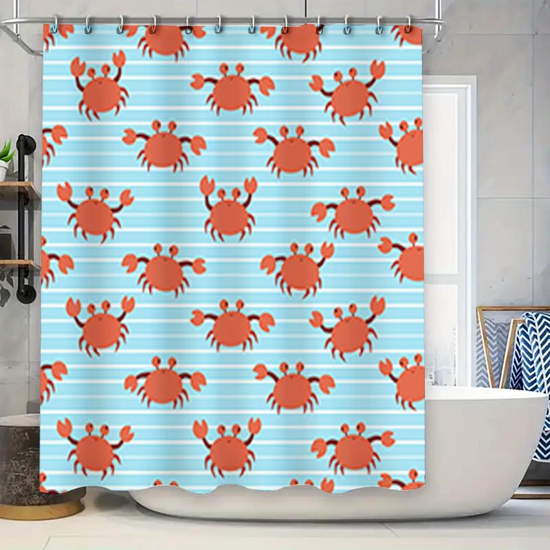 Ocean Blue Crab Shower Curtain 3D Printed Fabric Waterproof Bathroom Decor