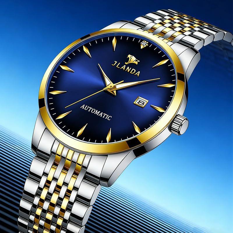 Automatic Self-Wind Men's Watch Luxury Business Dress Watches with Date Display Steel Bracelet Waterproof Luminous Hands