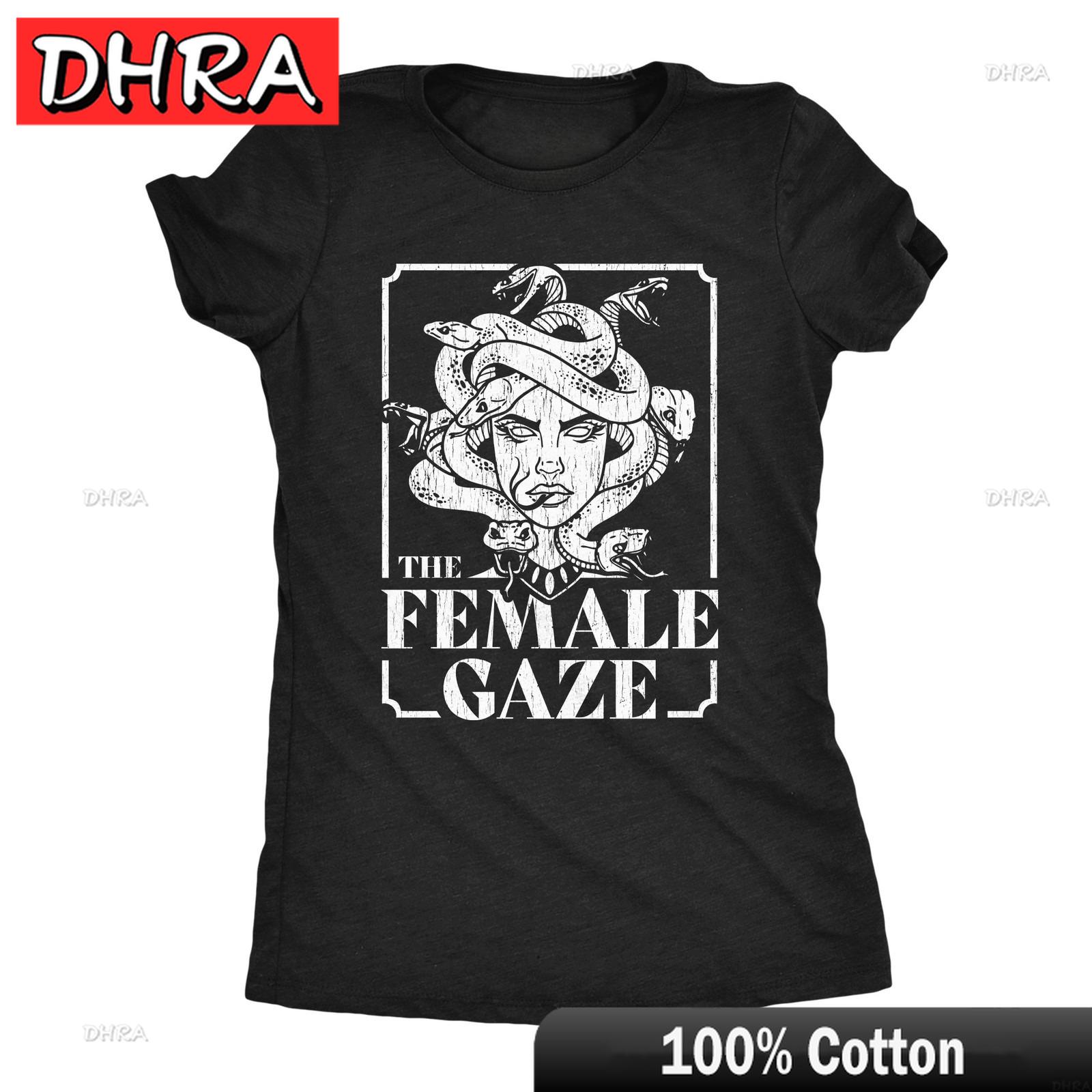 

Womens The Female Gaze T Shirt Funny Staring Medusa Joke Tee for Ladies Vacation Hip Hop Chill Casual Gothic Short Sleeve Tee S