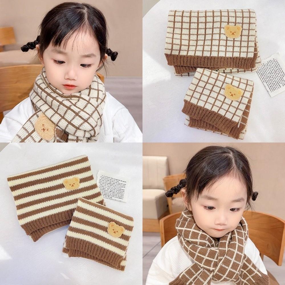 Winter Warm Children's Scarf Cute Bear Neck Cover Cute Striped Knitted Scarf