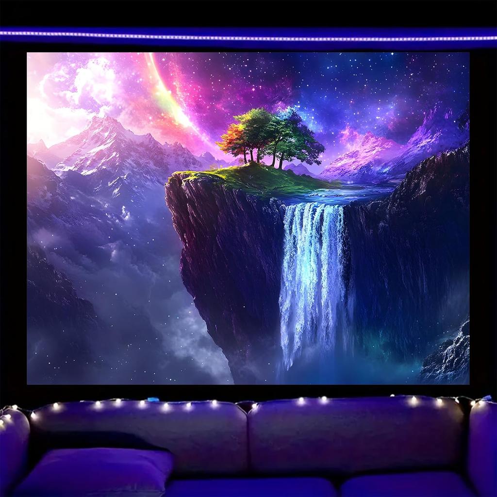 Nuxovilar UV Reactive Tapestry – Skull and Mushroom Scene Blacklight Wall Hanging, Enchanted Forest Glow Art for Bedroom and Living Room Decor,