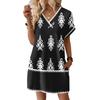 Women's Fashionable Floral Print V-neck Short Sleeved Pocket Casual Pullover Dress