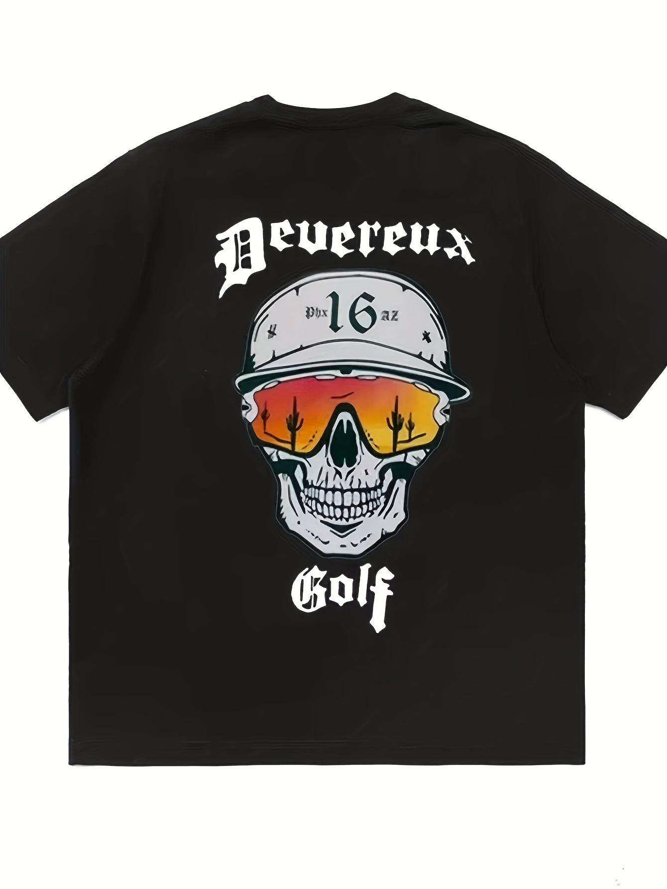 DEVEREUXE GOLF & WoAll-Season Golf T-shirt - Premium Cotton Short Sleeve Tee with Skull & Golf Clubs Graphic Print XXXXL