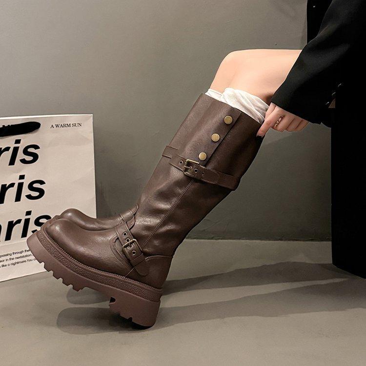 Maillard Brown Boots Women's 2025 Spring and Summer Fat Mm Thick Legs Heightening Knight Boots Small Tall Boots Looking Thin