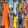 QICED Damenmode, Sommer, Frühling, einfarbig, ärmellos, V-Ausschnitt, Freizeitkleider