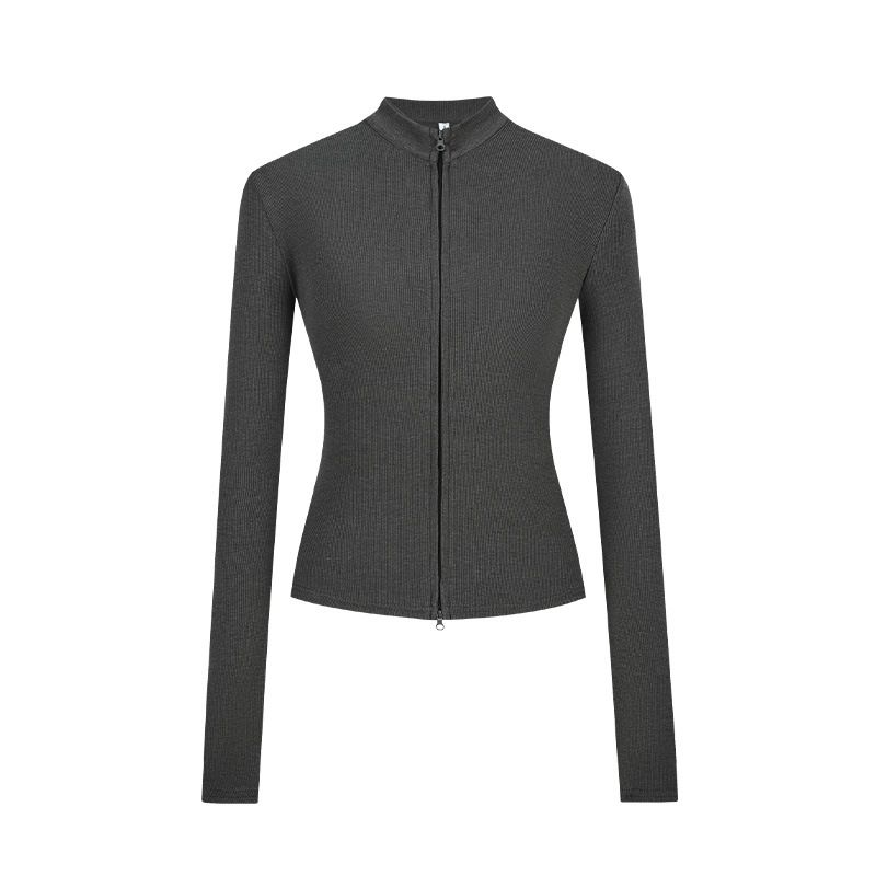 2025 Fall and Winter Double Zipper Long Sleeves Knitwear Female Sexy Silm Slim Looking Korean Style Niche Style Short Tops Trendy High Elastic