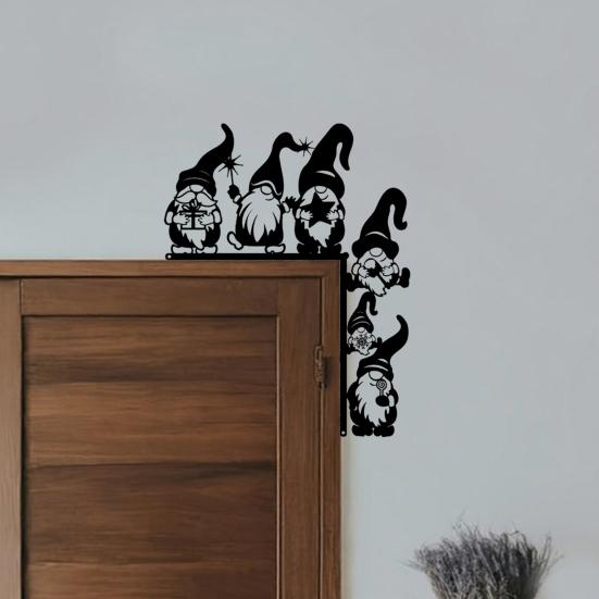 Christmas Gnome Door Frame Decoration Iron Faceless Dwarf Door Corner Sign Hollow Elf Front