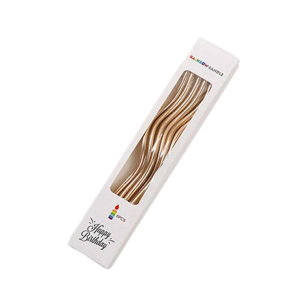 6 sztuk Funkcjonalnych Zakrzywionych Dekoracyjnych Świeczek na Tort z Złoceniem na Dekoracje na Przyjęcie Urodzinowe i Rocznicowe