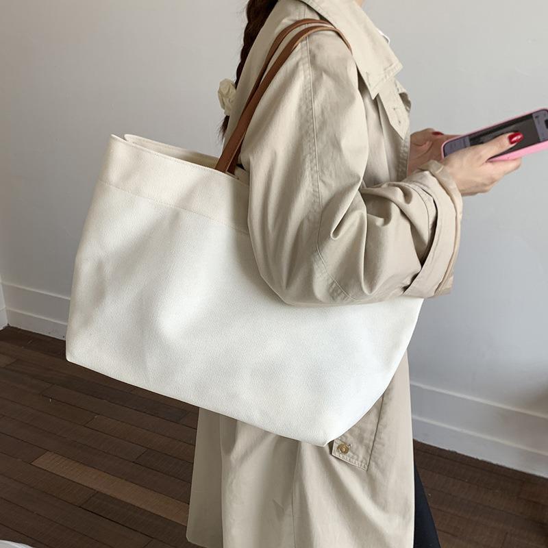 New Fashion Casual Shoulder Bag Portable Large Capacity Shopping Bag Solid Color Lightweight Canvas Tote Bag