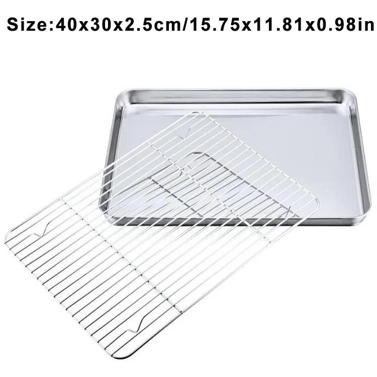 Rectangular Stainless Steel Grill Cookie Baking Pan With Removable Cooling Rack Kitchen Gadget Nonstick Tray Suitable For Oven