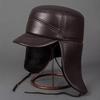 Herren Winterhut aus echtem Leder - Verdicktes Rindsleder im Lei-Feng-Stil mit Ohrenschutz für Senioren.