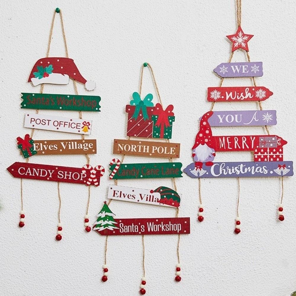 Tiered Christmas Door Sign Rustic Wall Pendant Xmas Tree Decor Hanging Welcome Board Classroom