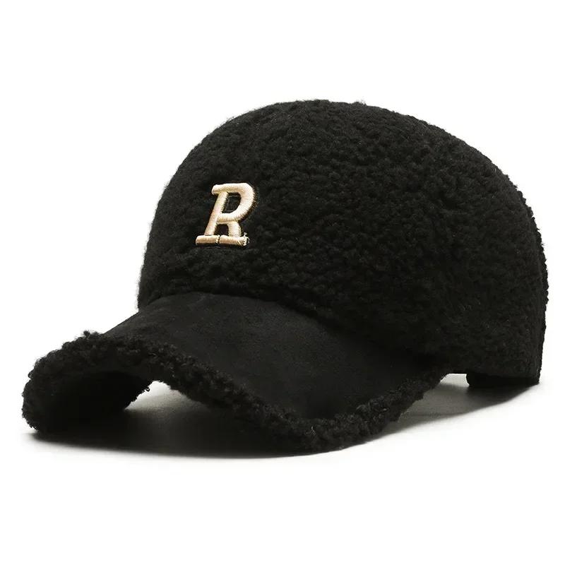 Trendy Big Letter Embroidery Men Winter Hats White Brown Lambswool Baseball Cap for Women Warm Plush Trucker Hats Gorras