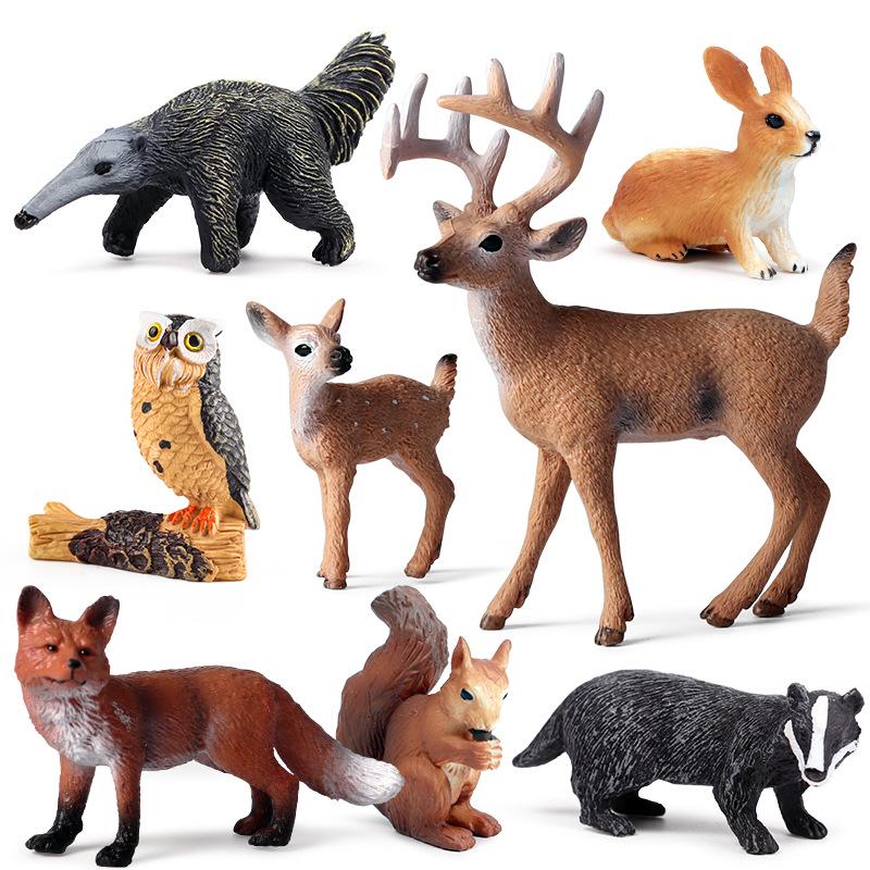 Wild Forest Animal Model Toy Set: Rabbit, White-tailed Deer, Fox & Owl