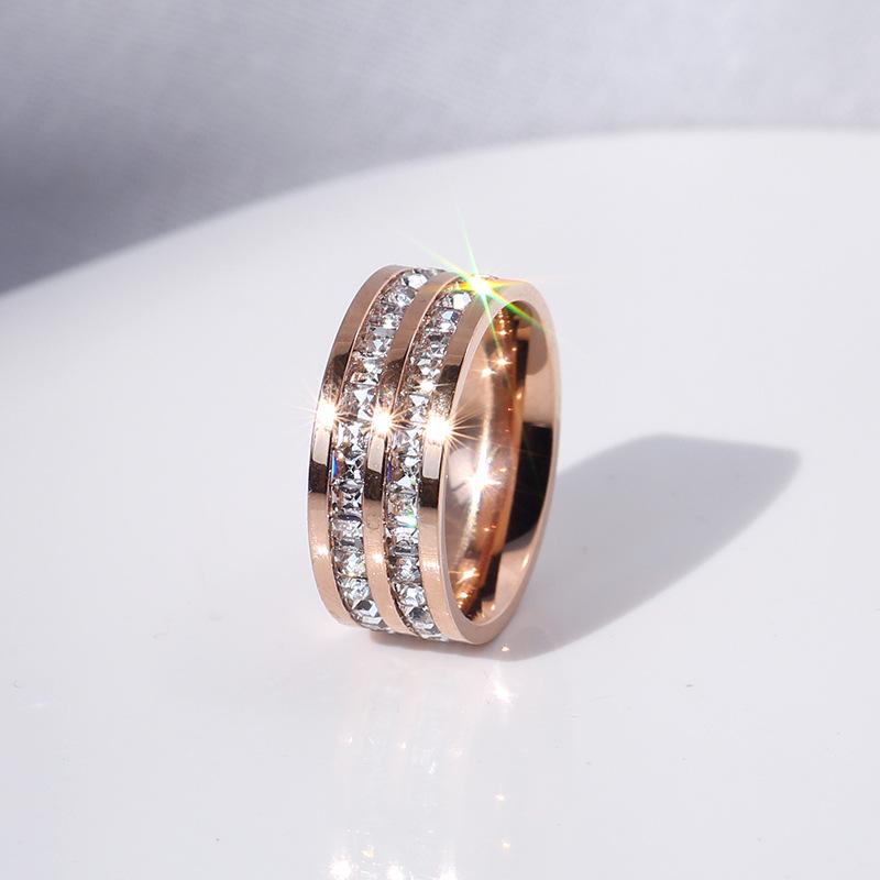 Pierres Blanches Claires Mariage Bague Femme Acier Inoxydable 1 et 2 Rangées Zircon Mode Bague Couple Bijoux Femme
