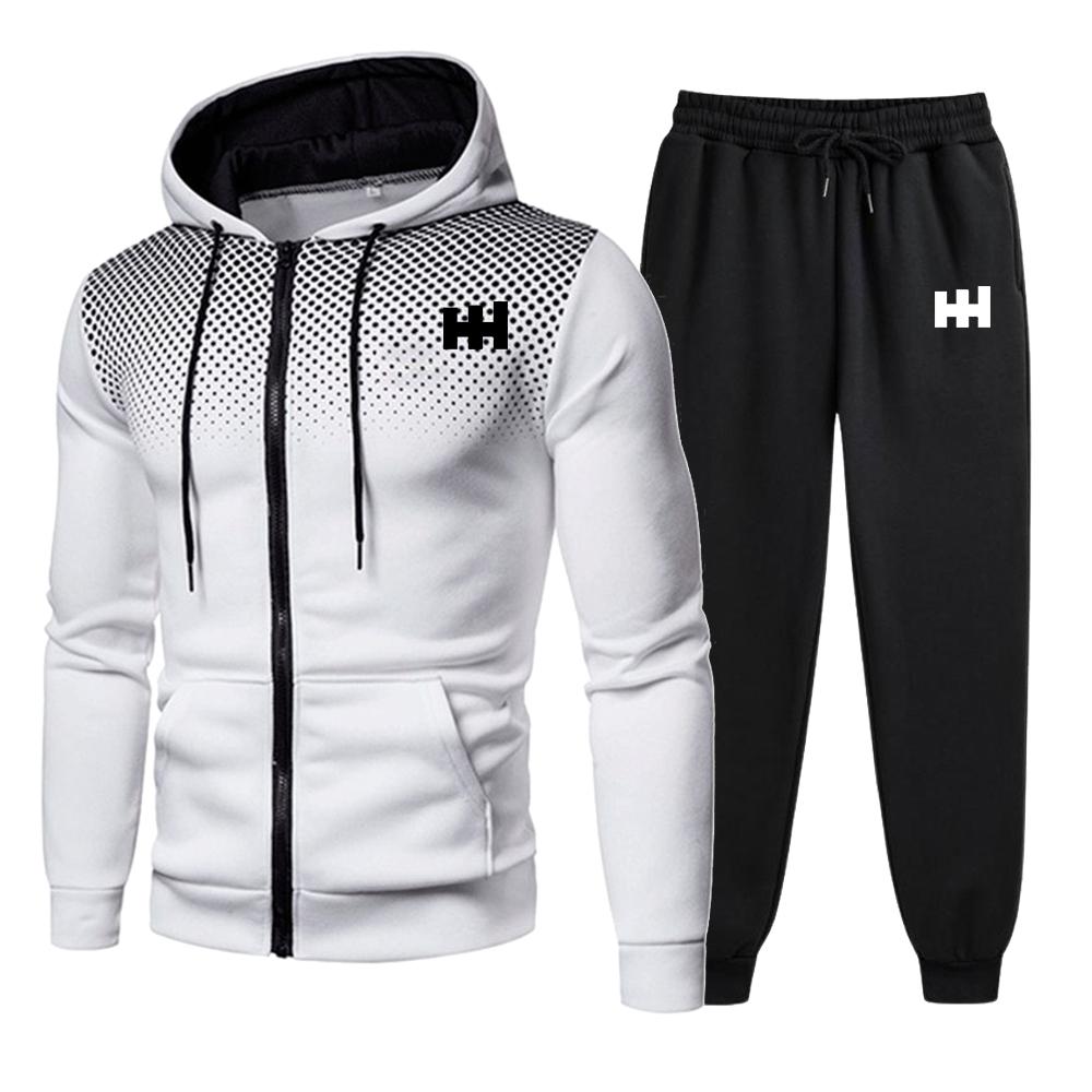 

Hot Selling Men s Sports Suit, Trendy Printed Casual Zipper Hooded Jacket+jogging Pants Set, Daily Activity Sports Shirt Jacket Set 4XL білий