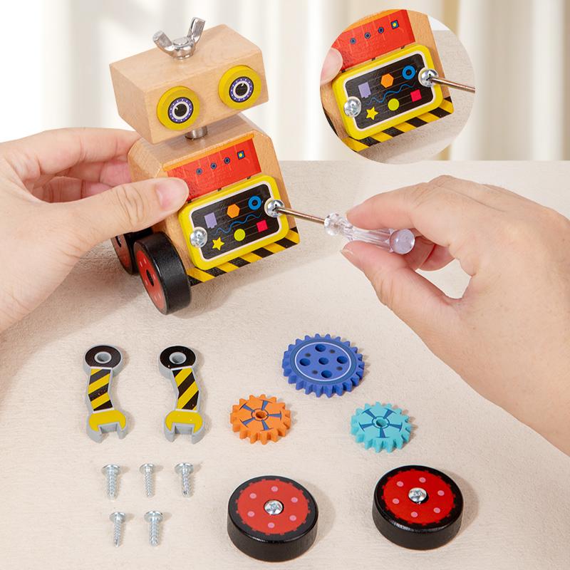 Montessori Wooden Small Car Assembly Robot Toy Screw Busy Puzzle Game Kids Early Educational Hand Brain Sense Organ Toys Gifts
