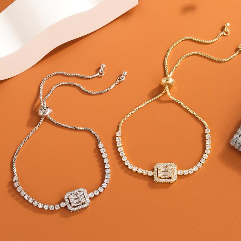 Adjustable Square Zircon Bracelet with Claw Chain