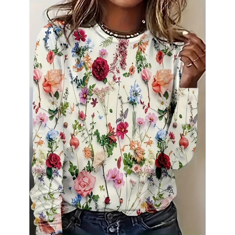 Maglione Largo da Donna 2026 Primavera, Estate, Autunno e Inverno Nuovo Design Stampato Top T-shirt a Manica Lunga Girocollo Taglia Larga