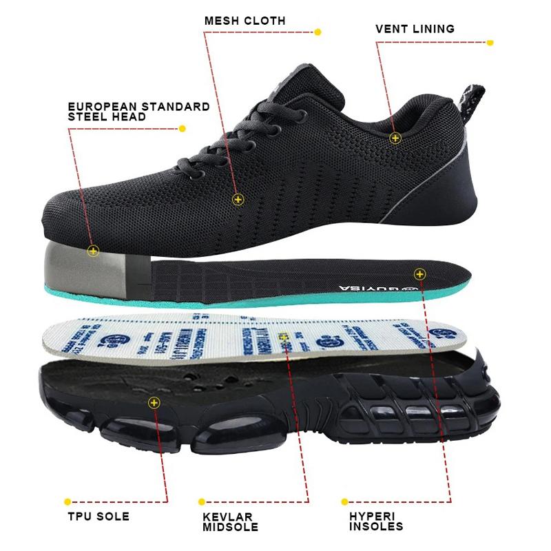 Steel Toe Protective Men's Safety Shoes Breathable Puncture Resistant Reinforced Sole Men's Work Shoes Men's Fashion Sneaker