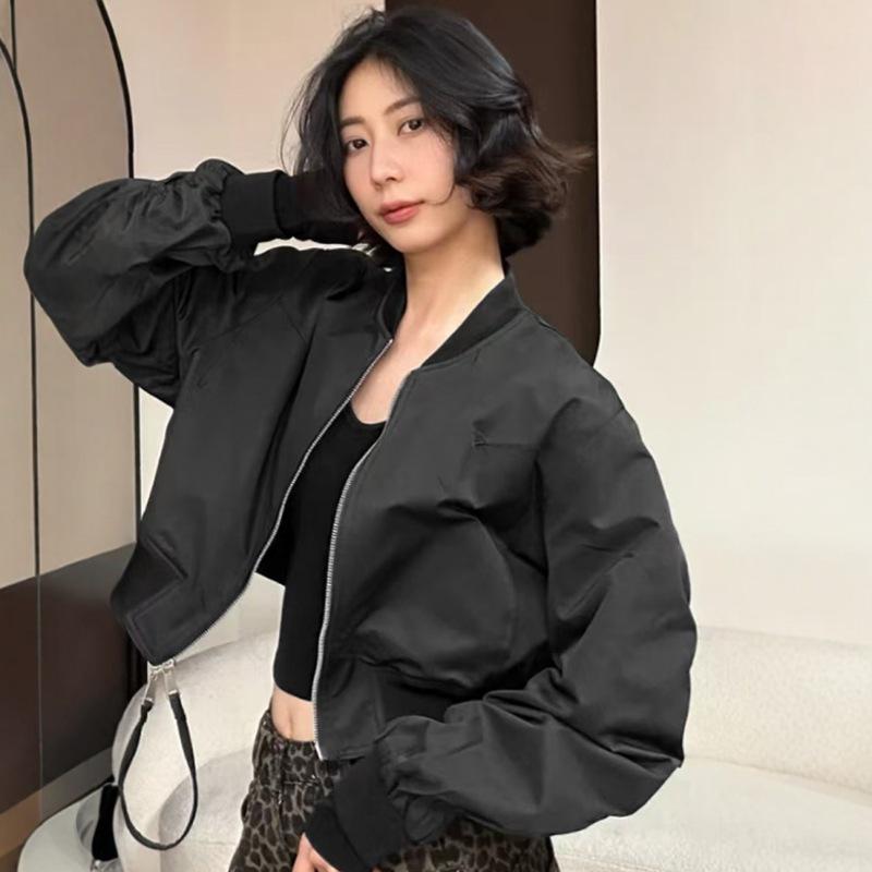 

Женская европейская бейсбольная куртка со стойкой - Весенняя коллекция 2025, Универсальная повседневная верхняя одежда маленького размера L