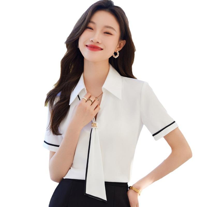 Women's Stylish White Short-Sleeve Summer Shirt 2024