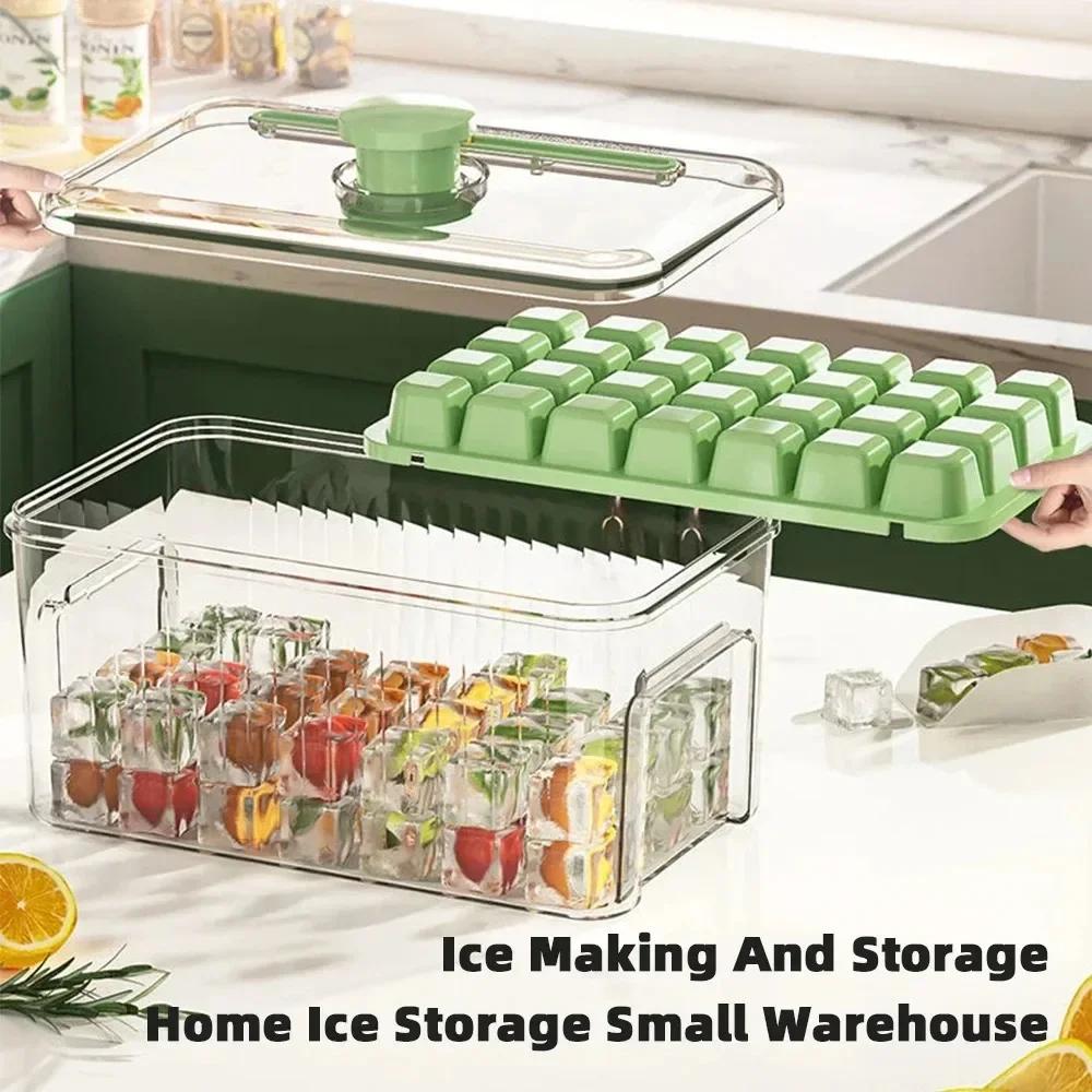 Refrigerator Ice Cube Maker with Shovel Seal Food-Grade Sealed Ice Storage Box for Home Kitchen Mold for Home Kitchen