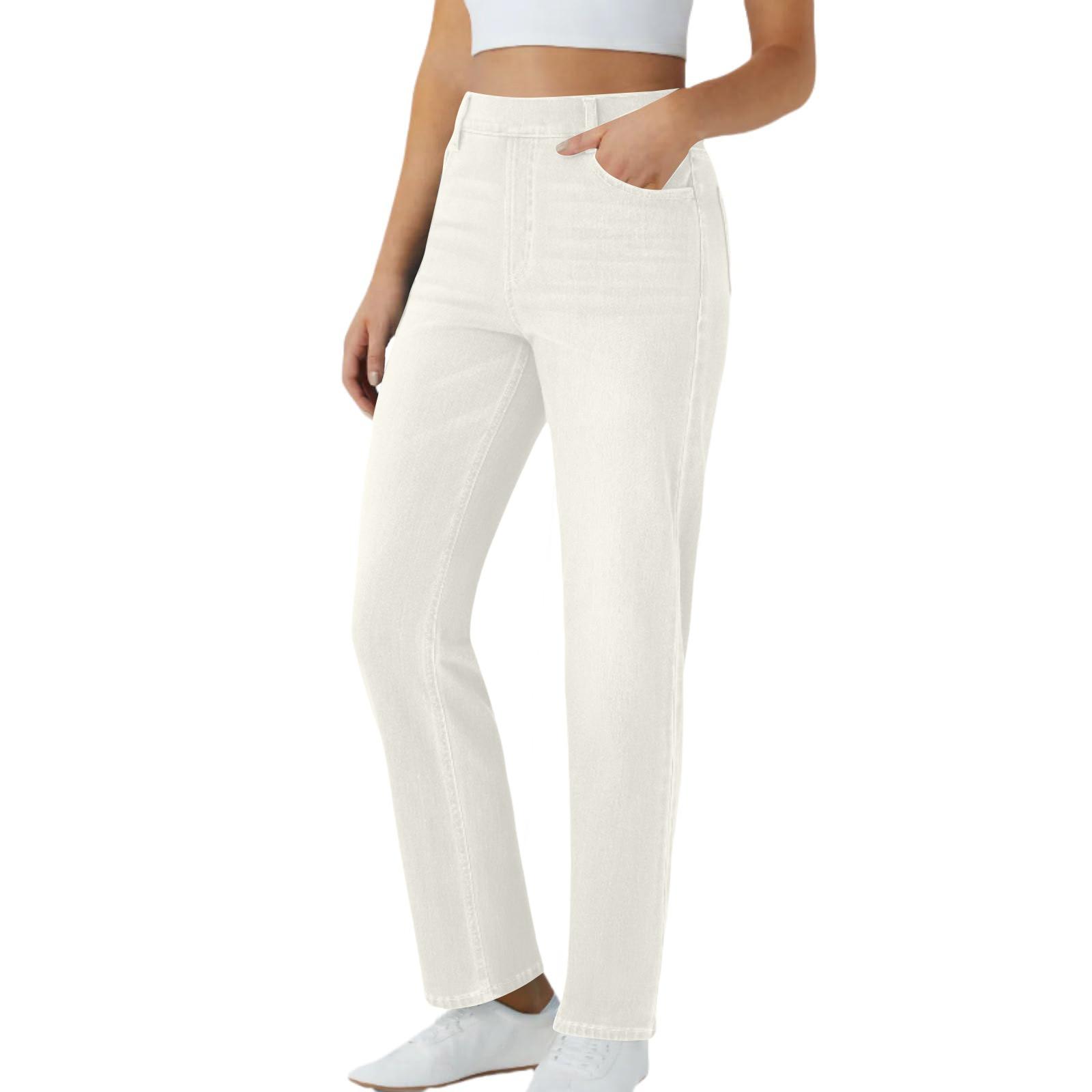 

Women s High Waist Washed Women s Jeans Fashionable Versatile Straight Leg Pants XL білий