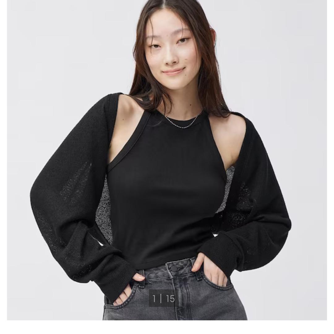 05 [New and unused] *GU 2-piece Bolero Cardigan (Long Sleeve) Running & Bolero Set Black M Free Shipping