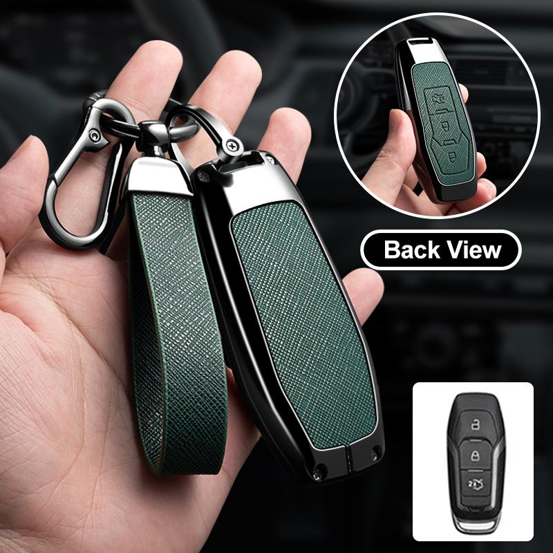 Zinc Alloy Car Key Case Cover for Ford Mondeo MK3 MK4 MK5 Kuga F150 Ranger Explorer Focus SMAX CMAX Mustang 2020 Leather Shell