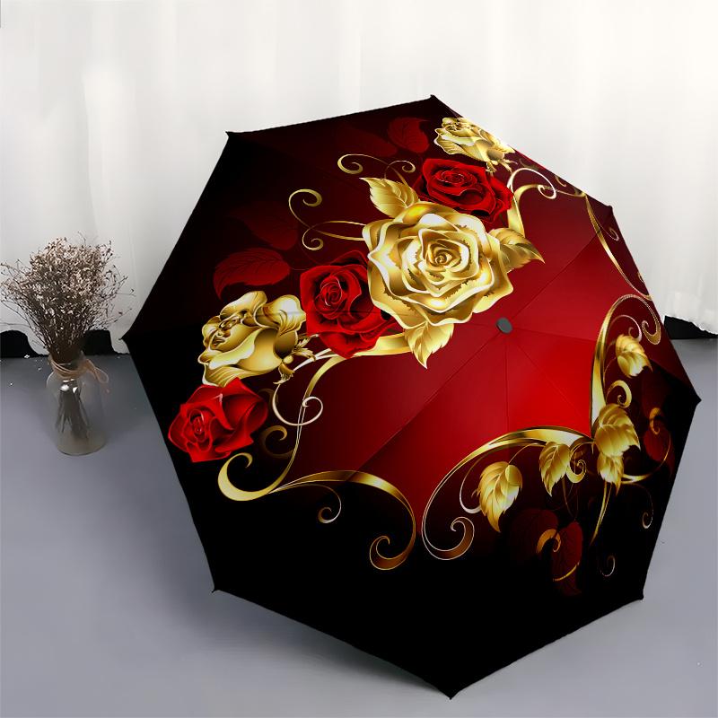 Golden Rose Heart Ornament: Elegant Floral Decorfor Walls or TablesUmbrella, Portable 3-Fold Compact Umbrella for Men & Women Gift