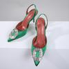 Elegant Rhinestone Satin Stiletto Heels Pointed Toe Women Sandals Summer Shoes