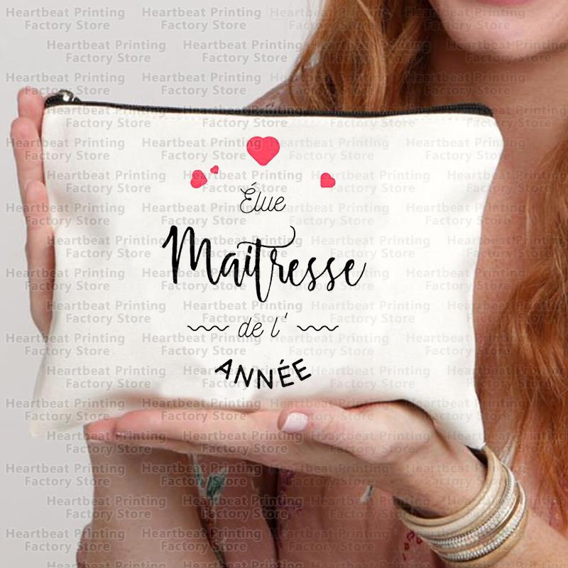 French Thank You Maîtresse Print Travel Cosmetics Bag Lipstick Bag Pencil Case Pouch Bags for Women Back To School Gift