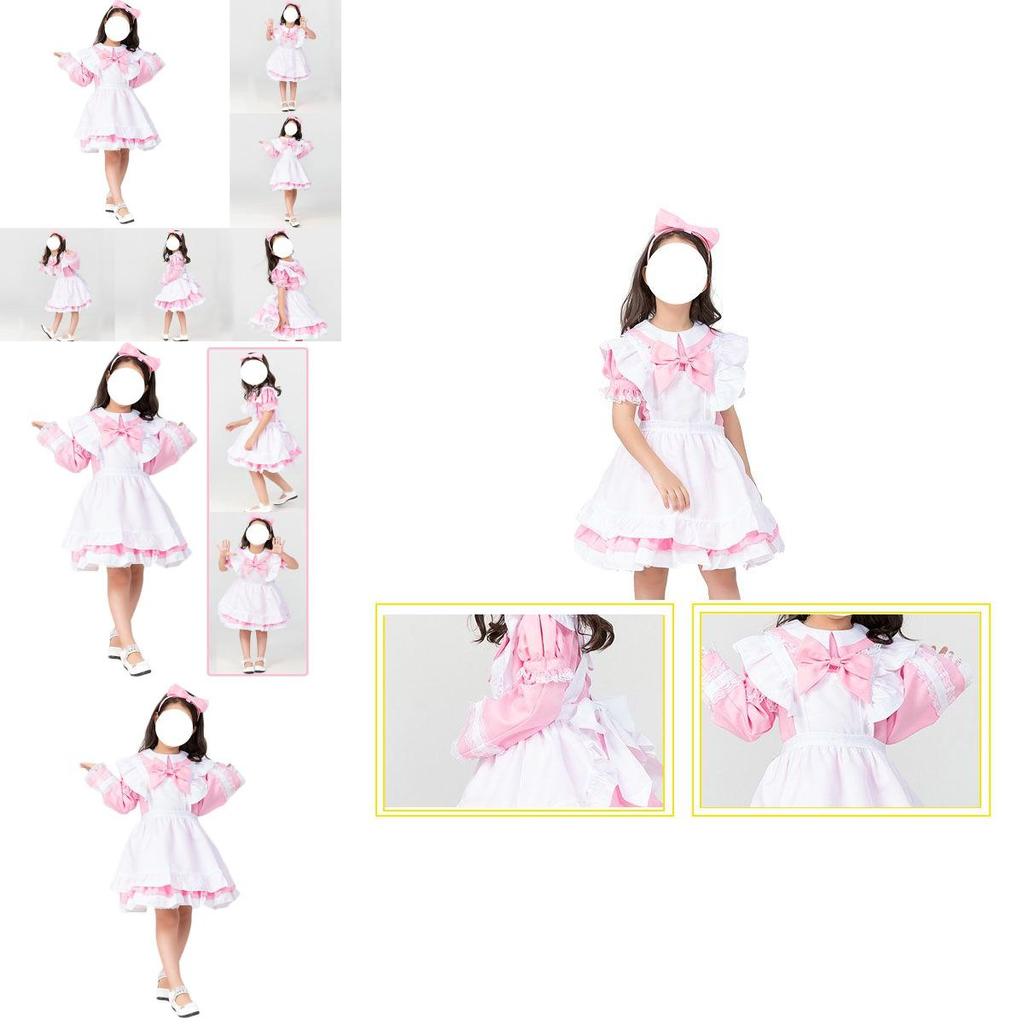 Whimsical Kids Lolita Dress Anime Maid Stage Costume In Pink Ideal For Role Play Fun