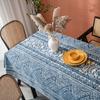 Tablecloth Blue Geometric Triangle Print Blog Cotton and Linen Rectangular Dining Table Cloth Coffee Table Cover