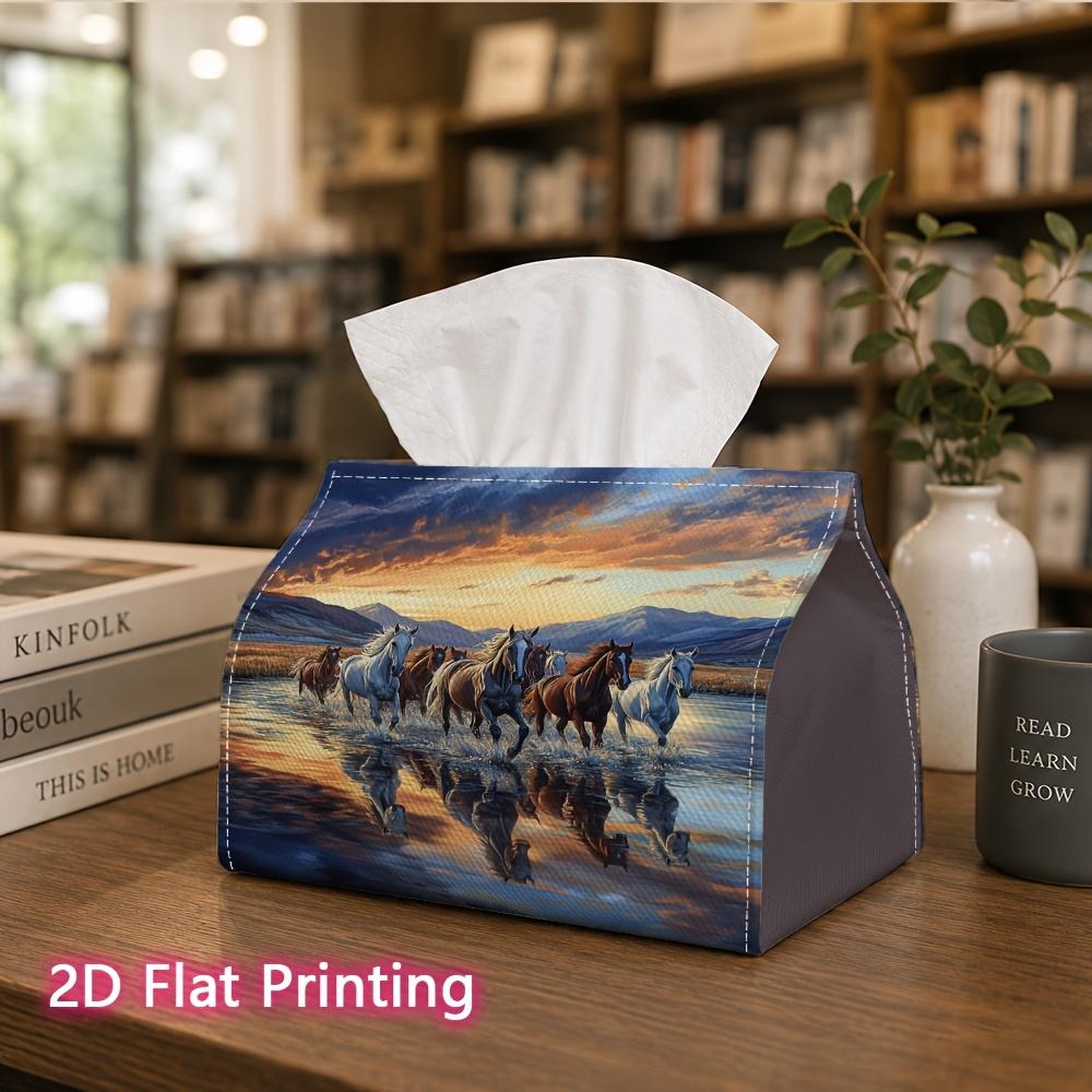 1pc, 2D Flat Printing, Tissue Box with Horses In The Water At Sunset Pattern, Suitable for Home, Car, And Party Decoration Tissue Holder, Perfect for