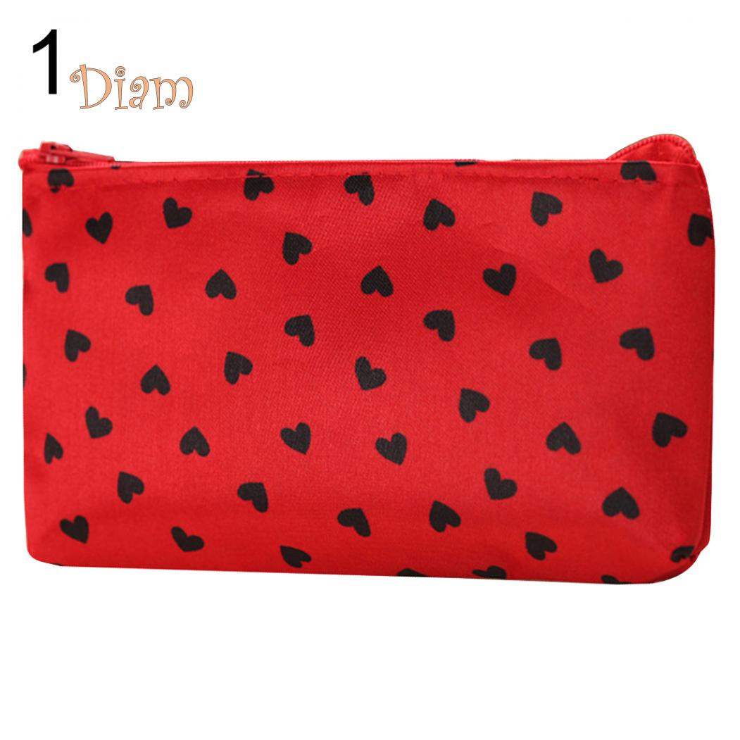 

Портативная мини сумка из полиэстера на молнии и принтом в мелкое сердечко для косметических средств и макияжа 1#