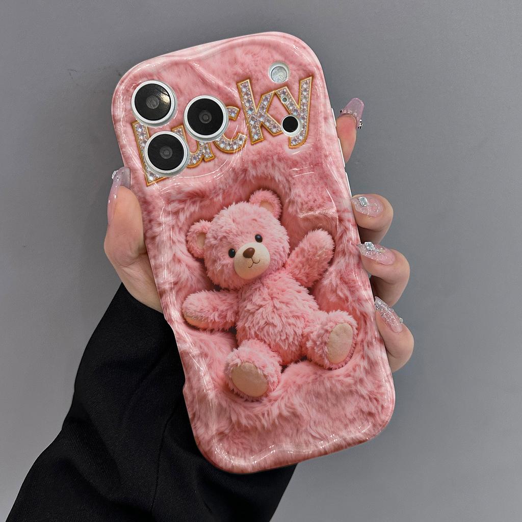 Cute Pink Teddy Bear & Love Pattern Phone Case For Samsung Galaxy S26 Ultra S25 S24 S23 S22 S21 S20 Plus A56 A54 A53 A16 Cover