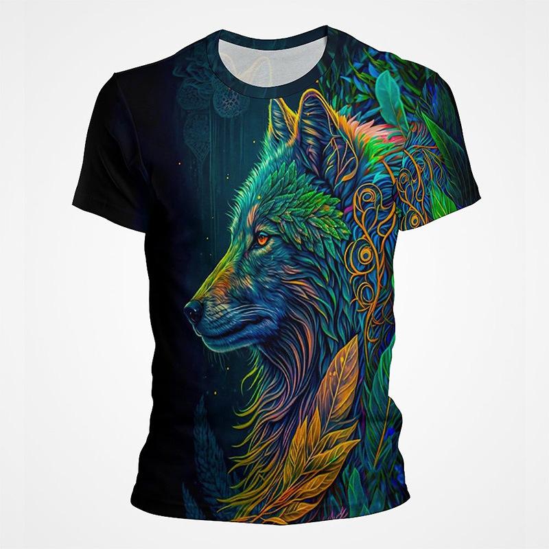 Animal Wolf 3D Digital Printed Men's Fashion Trend Round Neck Short Sleeved T-shirt