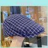 Womens Summer Retro Plaid Grid Beret Cap With Short Brim For Street Art Style