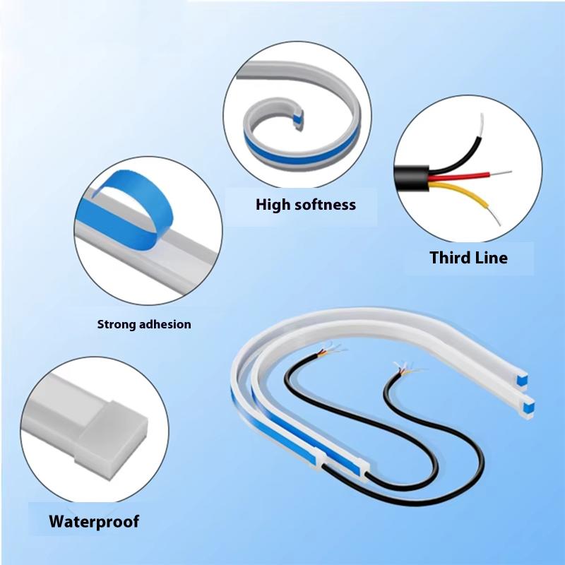 2Pcs 30cm Car DRL Flexible Waterproof Headlight LED Strip Universal Auto Headlights Turn Signal Yellow Brake Flow Lights