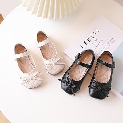 2024 Primavera e Outono Novo Estilo Coreano Doce Meninas Sapatos de Couro Preto Moda Infantil Biqueira Quadrada Macio Simples Flats Casual