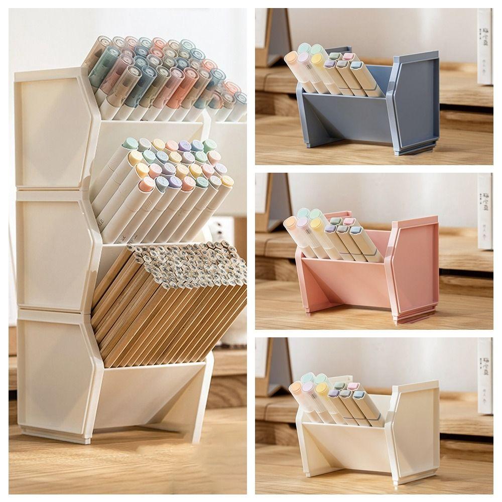Quadrate Pen Container Plastic Stationery Storage Box Portable Pencil Holder  Office