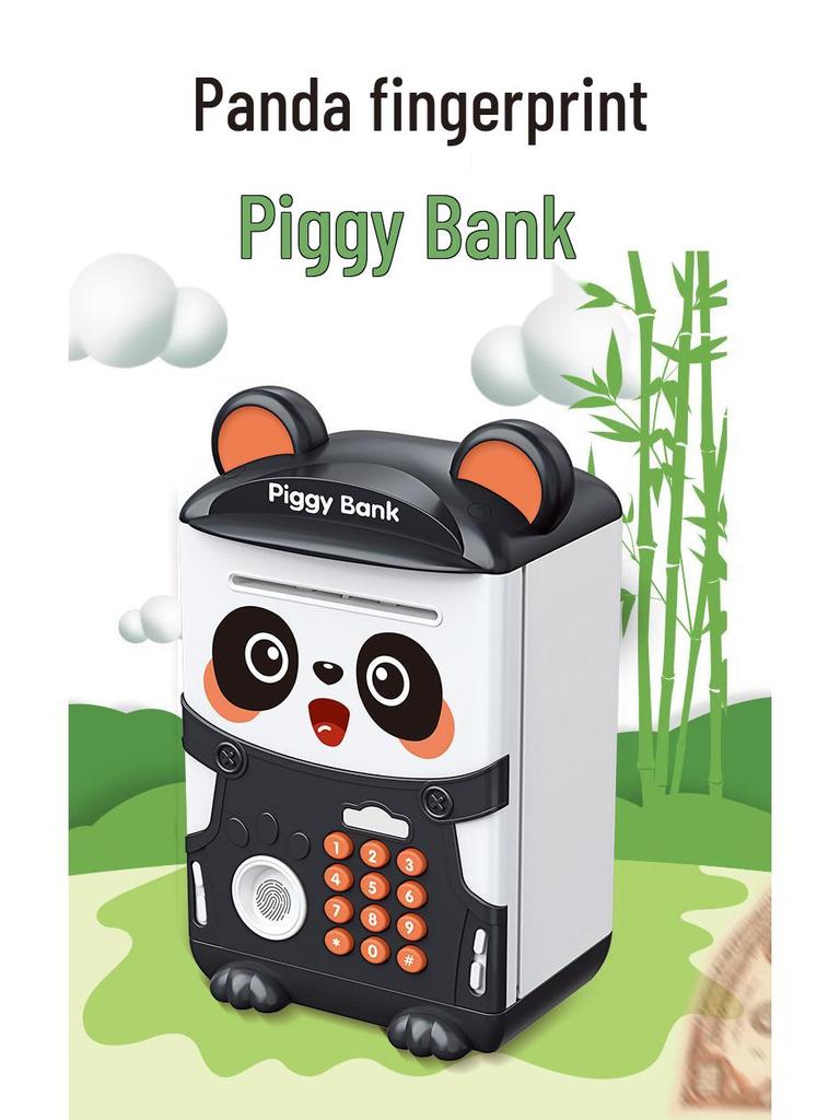 Children's Cartoon Panda Piggy Bank with Fingerprint Recognition & Password Unlock for Deposits and Withdrawals.