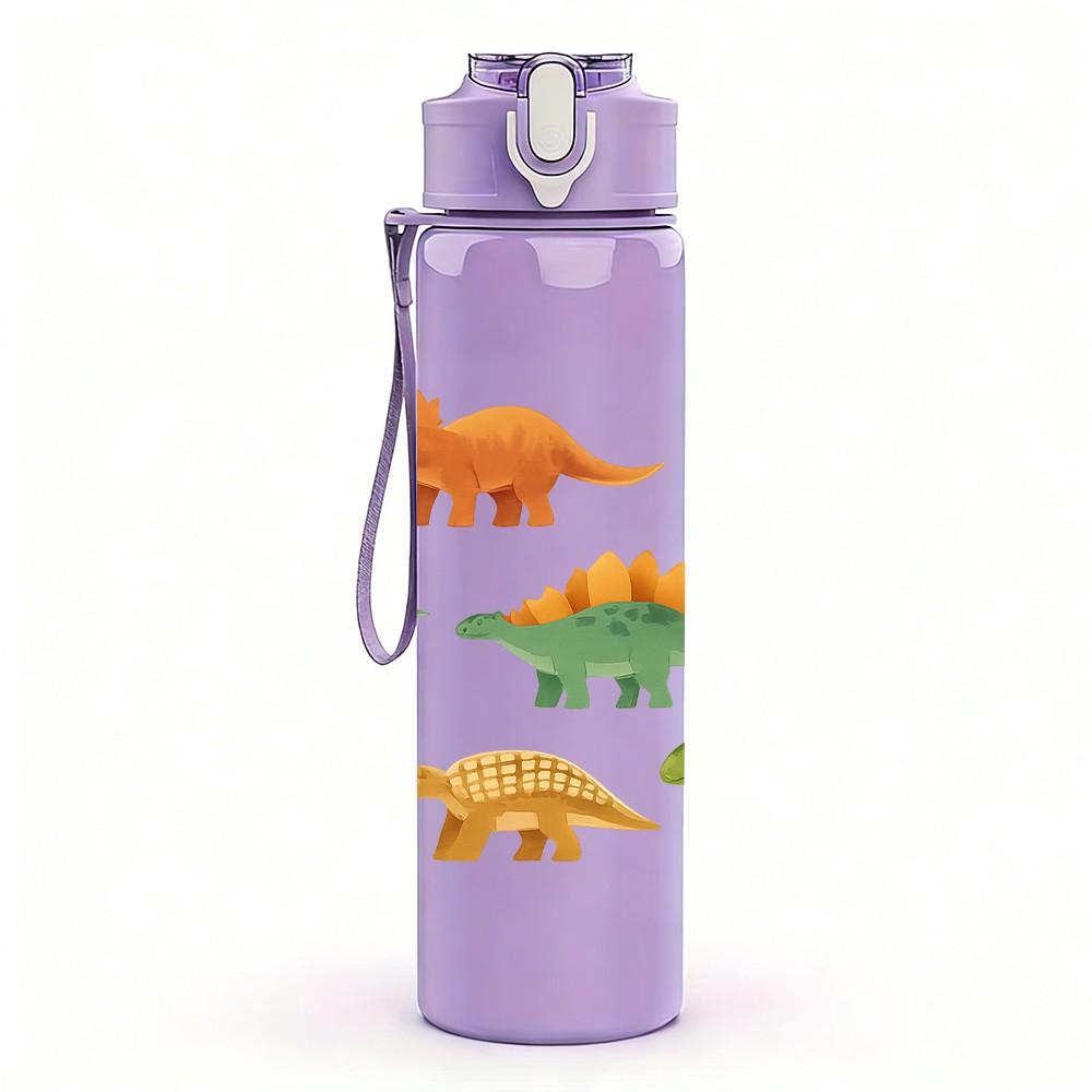 1PC Dinosaur Group Animal Print 750ml Color Plastic Sports Water Bottle Leakproof Flip Straw Lid Suitable for Sports Office Home Use